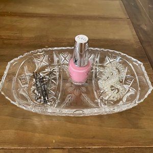 Vintage crystal relish dish - dressing table tray